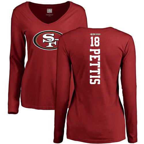 San Francisco 49ers Red Women Dante Pettis Backer #18 Long Sleeve NFL T Shirt->nfl t-shirts->Sports Accessory